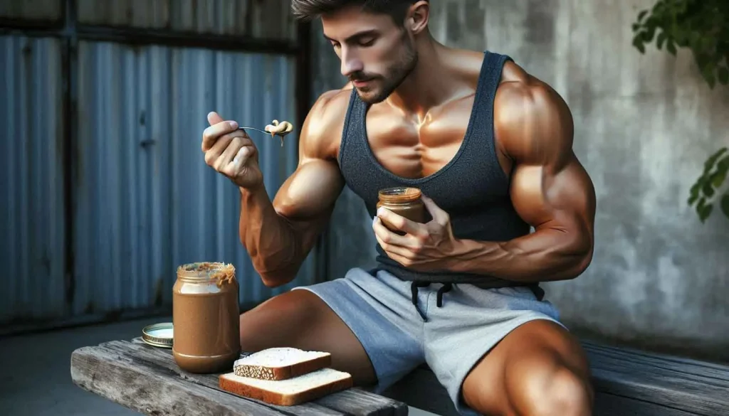 ورزشکاری در حال خوردن کره بادام هندی