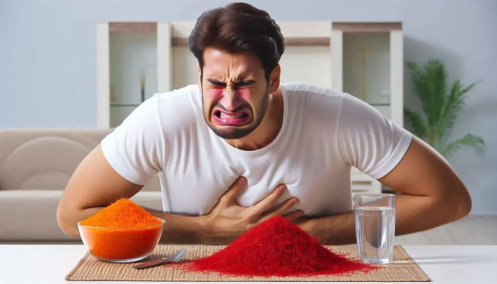 فردی که در اثر مصرف زعفران معده درد گرفته است