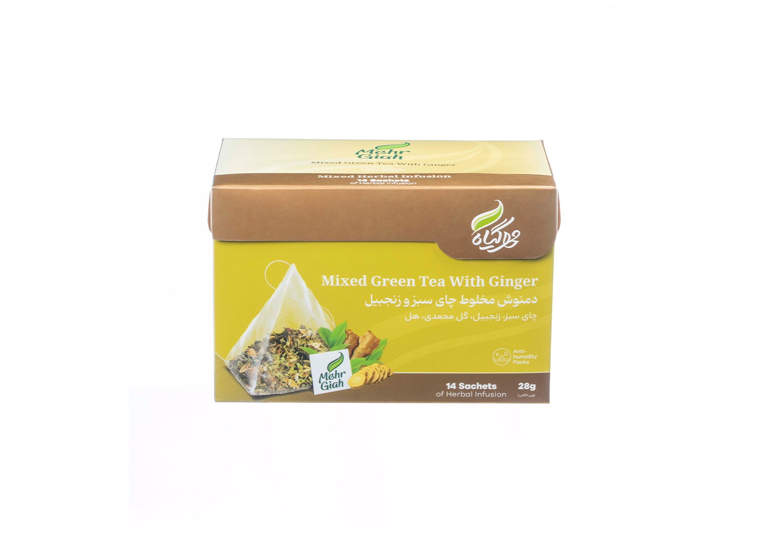 دمنوش چای سبزوزنجبیل مهرگیاه‌-14ساشه